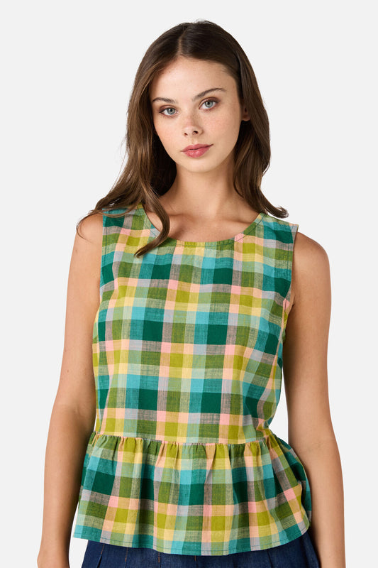 Princess Highway - Piper Check Peplum Top - green-multi
