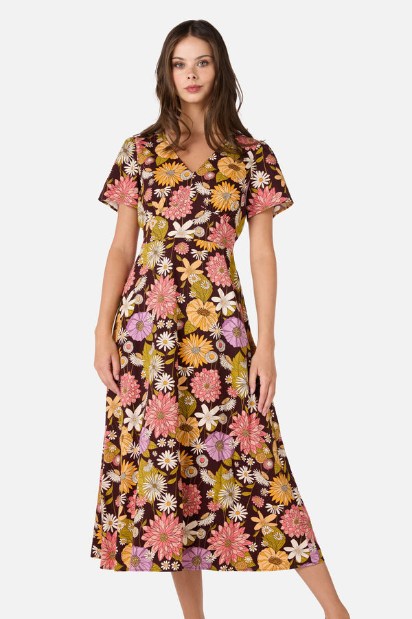 Princess Highway - Leonie Floral Midi Dress - plum