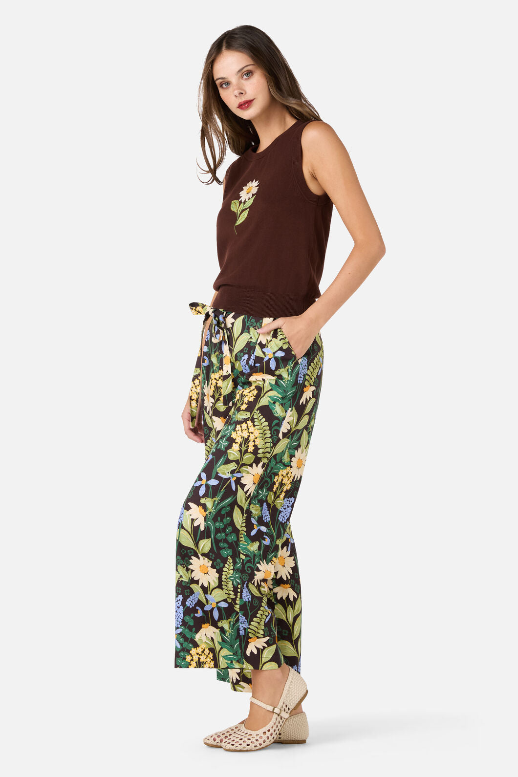 Princess Highway - Daisy Embroidered Knit Vest - chocolate