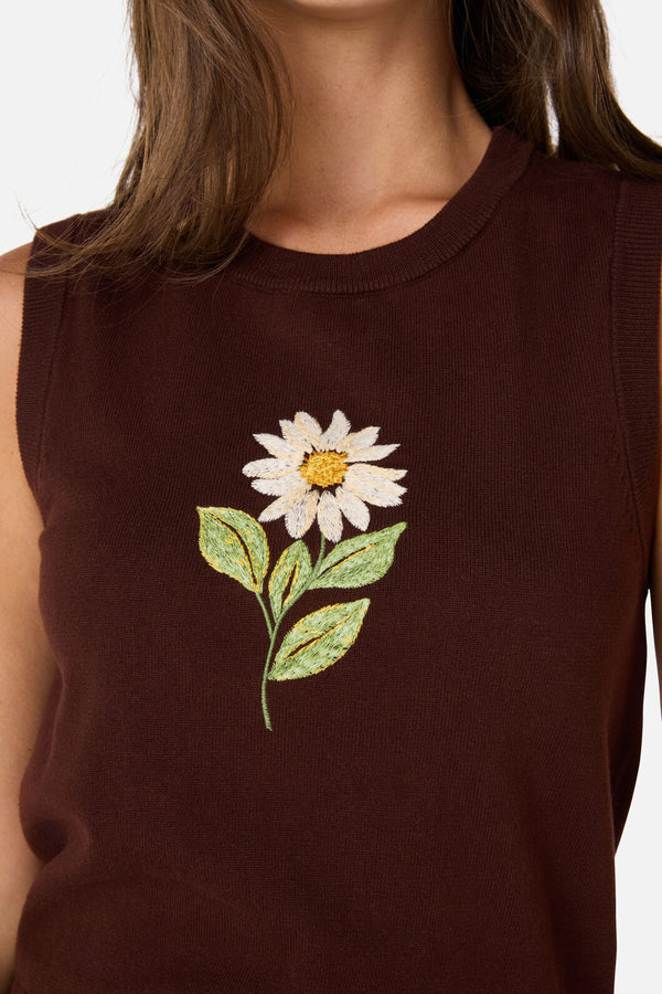 Princess Highway - Daisy Embroidered Knit Vest - chocolate