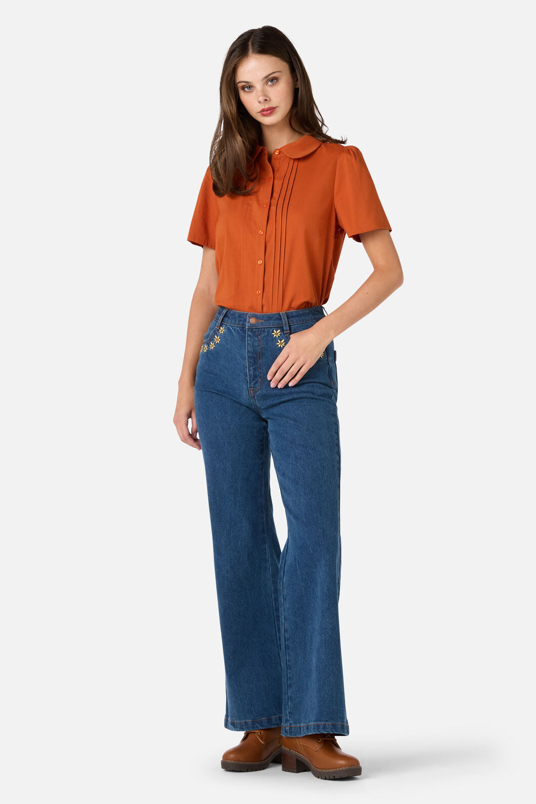 Princess Highway - Leonie Daisy Emb Jean - blue-denim