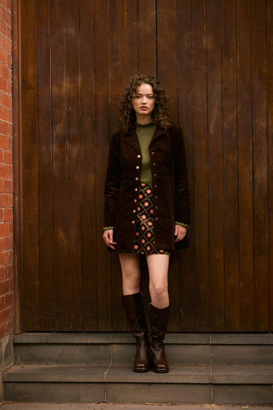 Princess Highway - Hazel A-Line Long Cord Jacket - chocolate