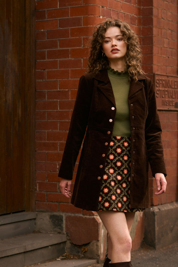 Princess Highway - Hazel A-Line Long Cord Jacket - chocolate