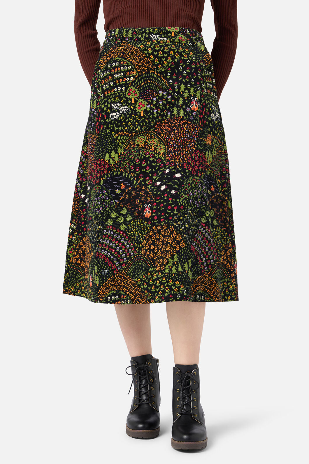 Princess Highway - Rolling Hills Cord Midi Skirt - black