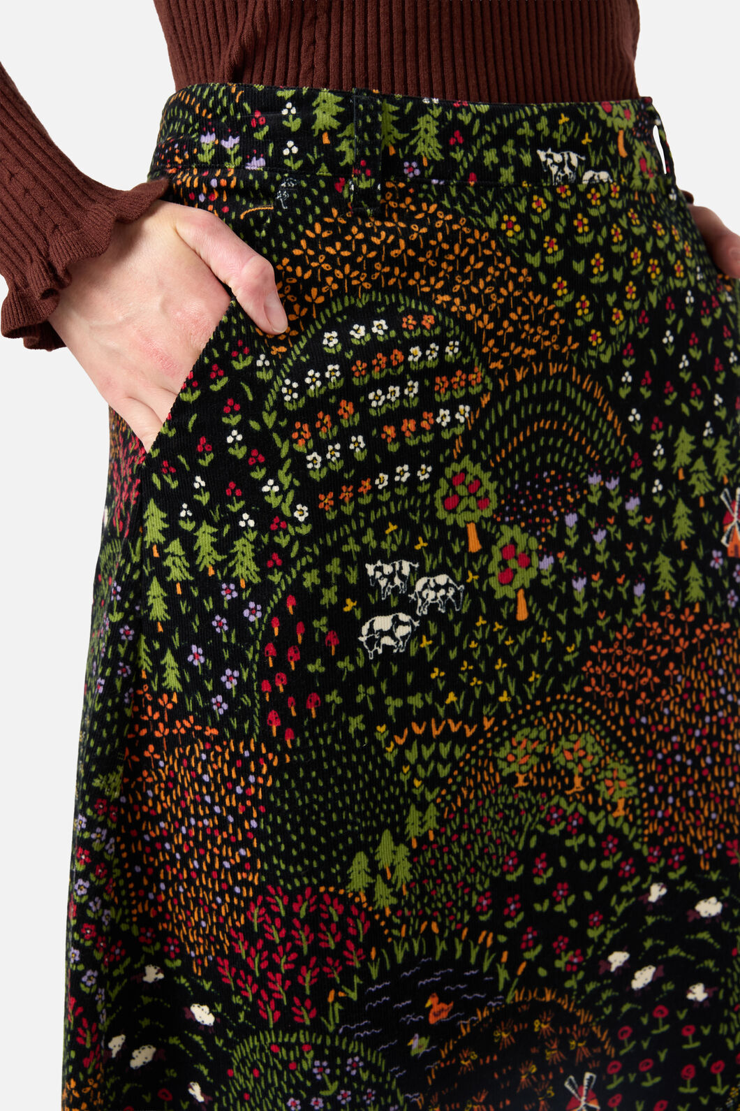 Princess Highway - Rolling Hills Cord Midi Skirt - black