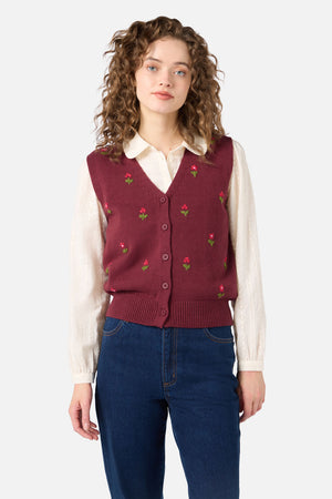 Princess Highway - Ditsy Embroidered Knit Vest - plum