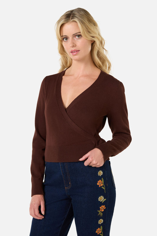 Princess Highway - Tilly V Neck Wrap Cardi - chocolate