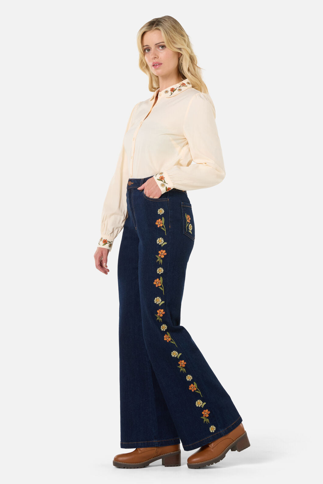 Princess Highway - Gloria Embroidered Jean - blue-denim