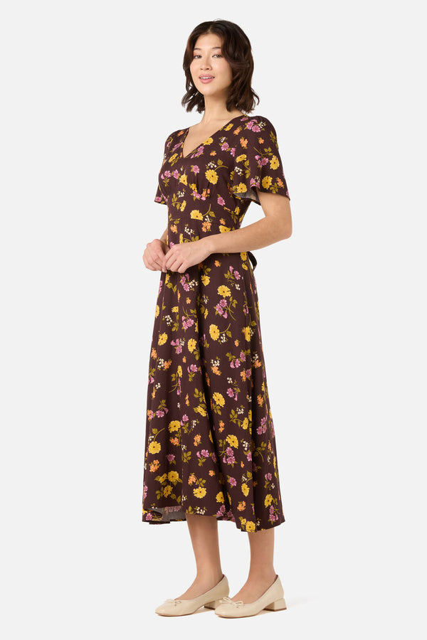 Princess Highway - Winona Flower Midi Dress - chocolate