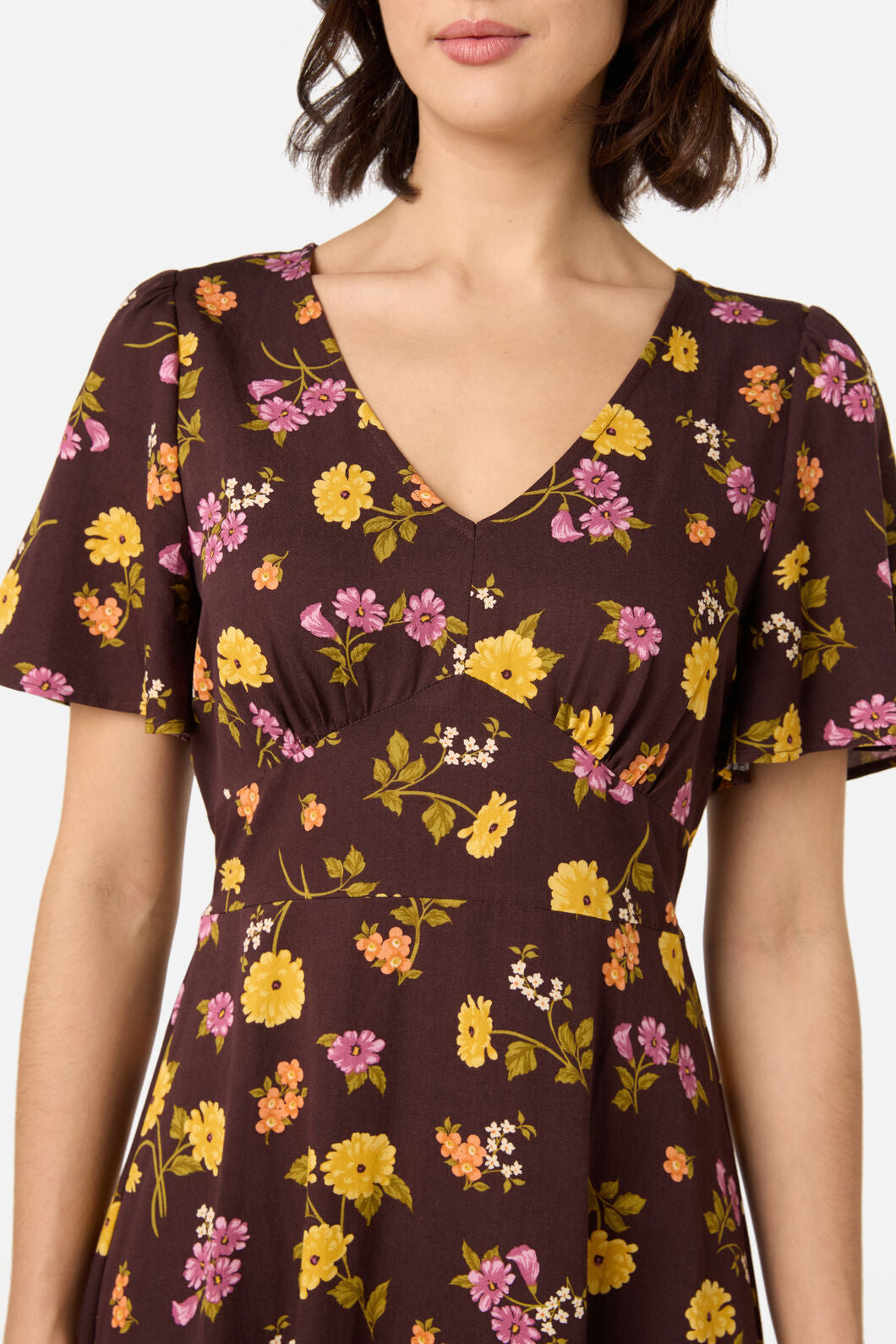 Princess Highway - Winona Flower Midi Dress - chocolate