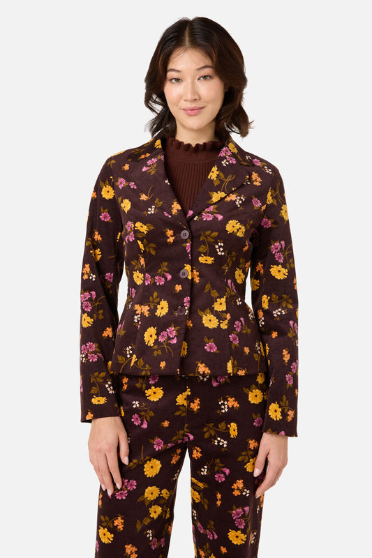 Princess Highway - Winona Flower Corduroy Blazer - chocolate