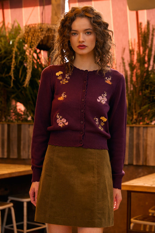 Princess Highway - Winona Flower Emb Cardigan - plum