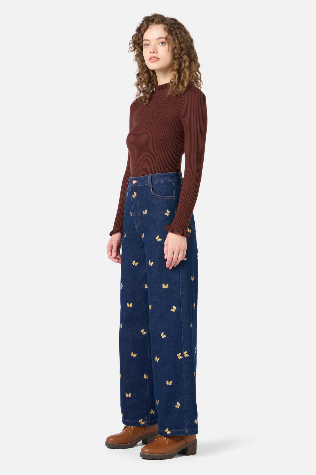 Princess Highway - Butterfly Embroidered Jean - blue-denim