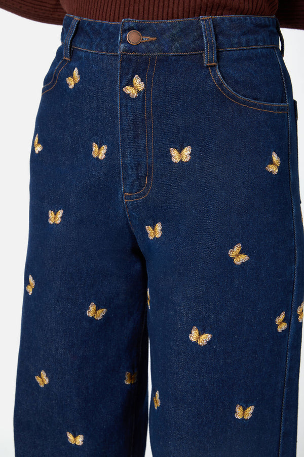 Princess Highway - Butterfly Embroidered Jean - blue-denim
