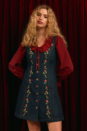 Princess Highway - Roses Embroidered Pinafore - blue-denim