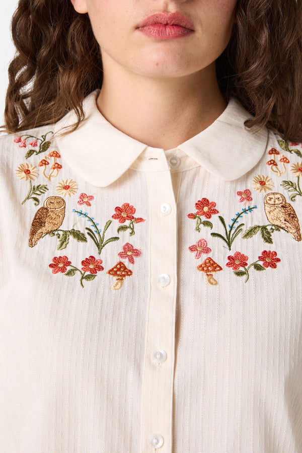 Princess Highway - Owl Embroidered Blouse - cream