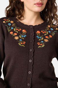 Princess Highway - Owl Embroidered Cardigan - chocolate