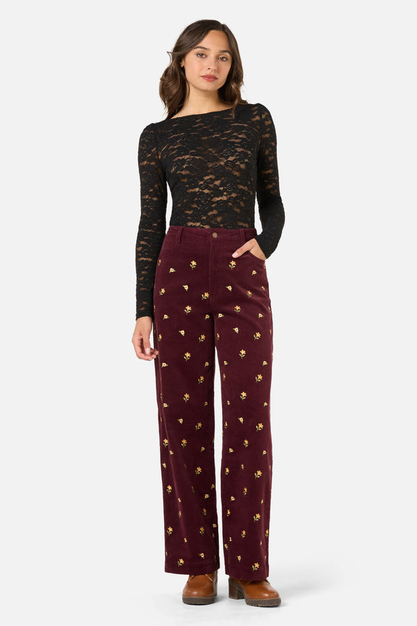 Princess Highway - Iris Embroidered Cord Jean - plum