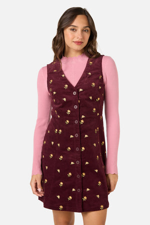 Princess Highway - Iris Embroidered Cord Pinafore - plum