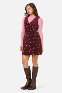 Princess Highway - Iris Embroidered Cord Pinafore - plum