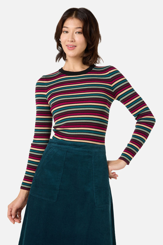 Princess Highway - Darcy Stripe Rib Knit Top - berry