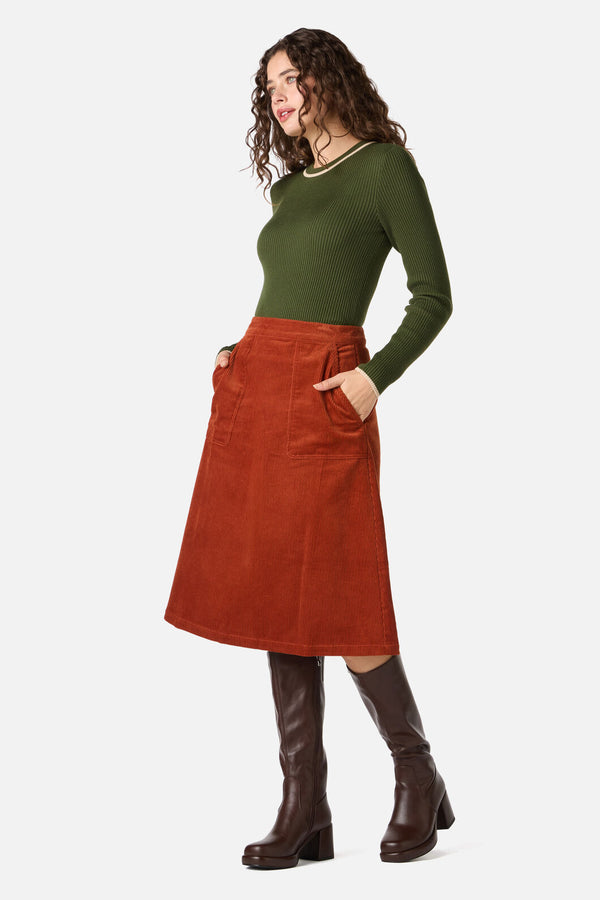 Princess Highway - Jamie Cord Midi Skirt - rust