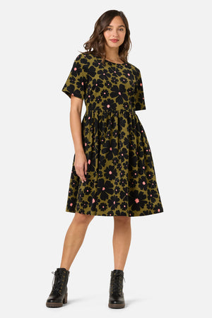 Princess Highway - Donna Flower Cord Smock Dress - olive
