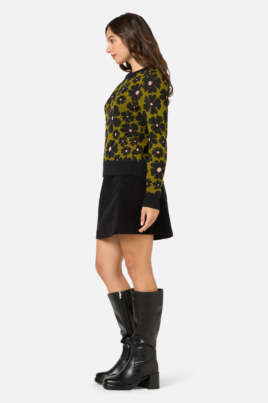 Princess Highway - Donna Flower Knit Jumper - olive