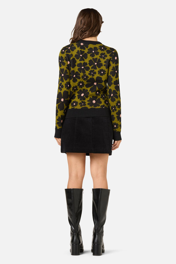Princess Highway - Donna Flower Knit Jumper - olive