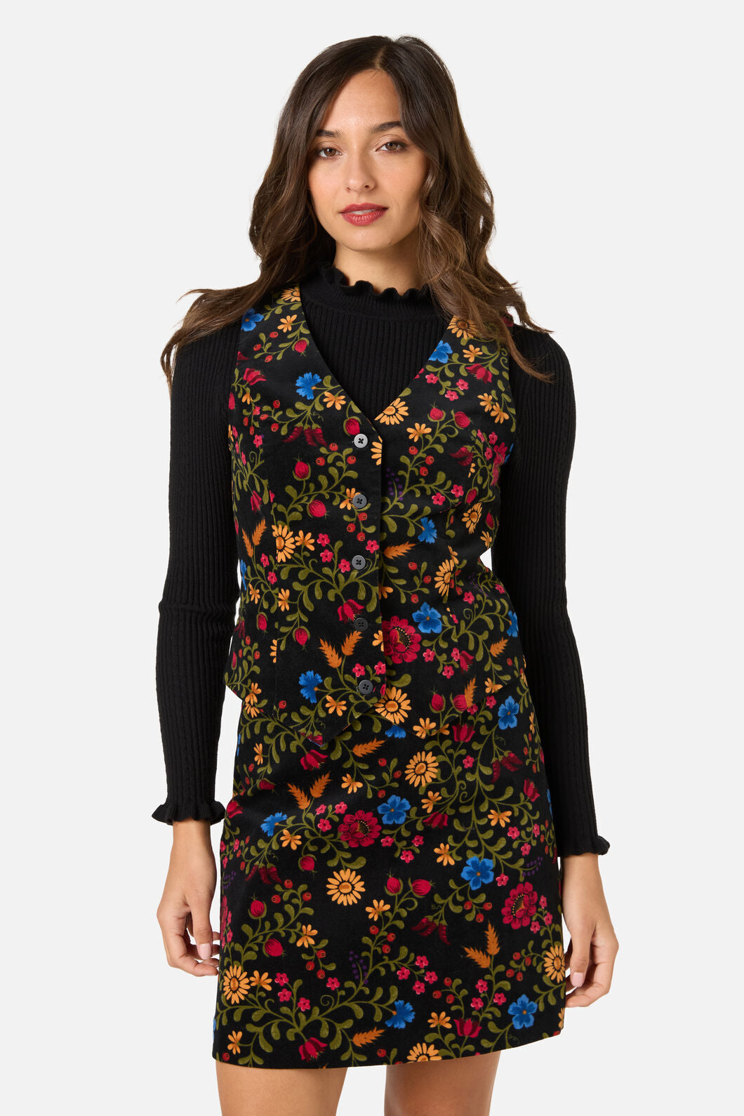 Princess Highway - Joelle Floral Velvet Vest - black
