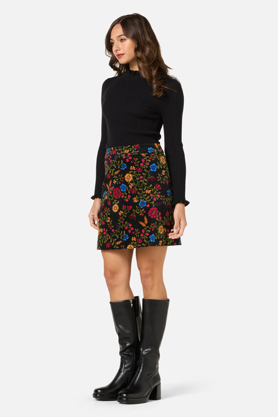Princess Highway - Joelle Floral Velvet Skirt - black