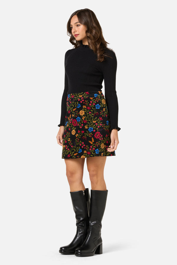 Princess Highway - Joelle Floral Velvet Skirt - black