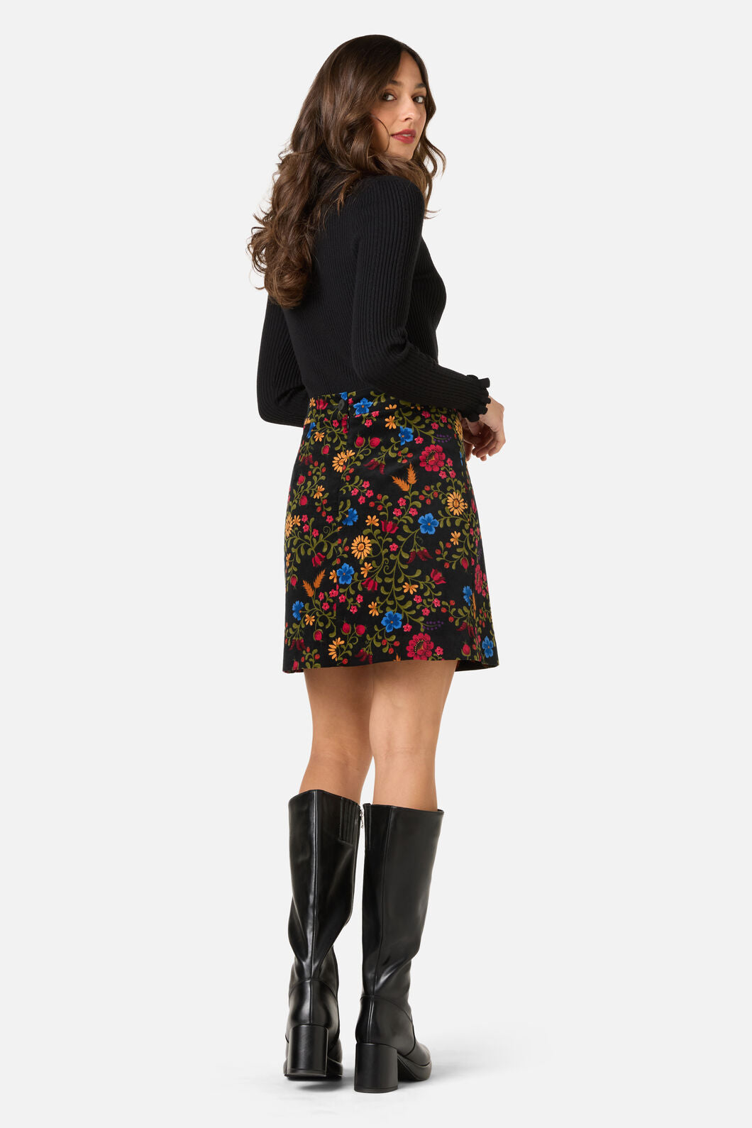 Princess Highway - Joelle Floral Velvet Skirt - black