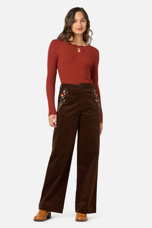 Princess Highway - Midnight Embroidered Cord Jean - chocolate