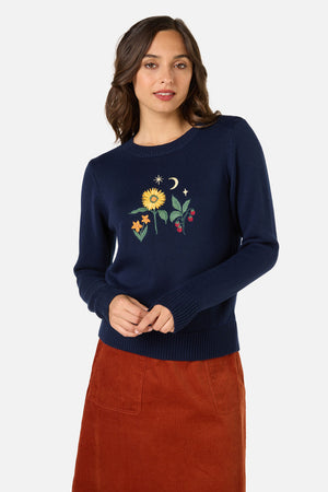 Princess Highway - Midnight Garden Embroidered Jumper - navy