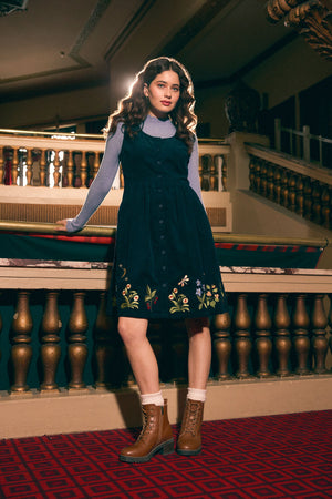 Princess Highway - Midnight Garden Embroidered Cord Dress - navy
