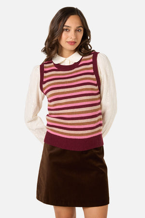 Princess Highway - Rory Wool Blend Stripe Vest - plum-multi