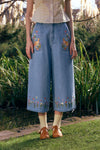 Princess Highway - Kangaroo Embroidered Culotte - blue-denim