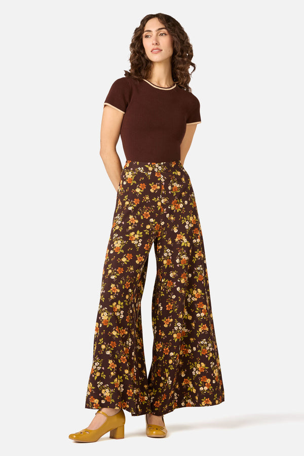 Princess Highway - Posy Floral Wide Leg Pant - chocolate