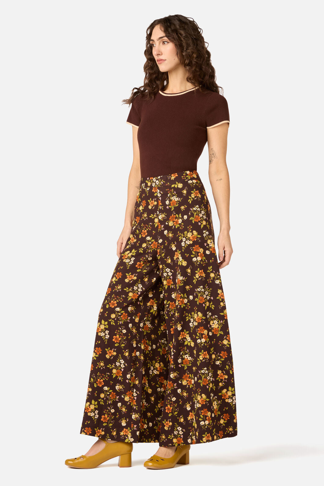 Princess Highway - Posy Floral Wide Leg Pant - chocolate