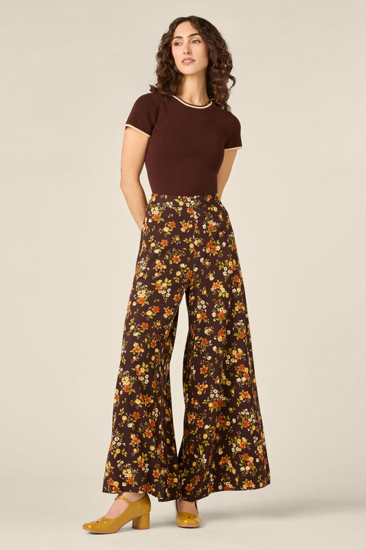 Princess Highway - Posy Floral Wide Leg Pant - chocolate