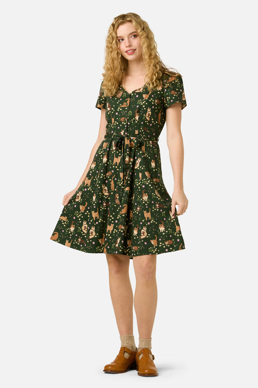 Princess Highway - Cute Cats Dress - green