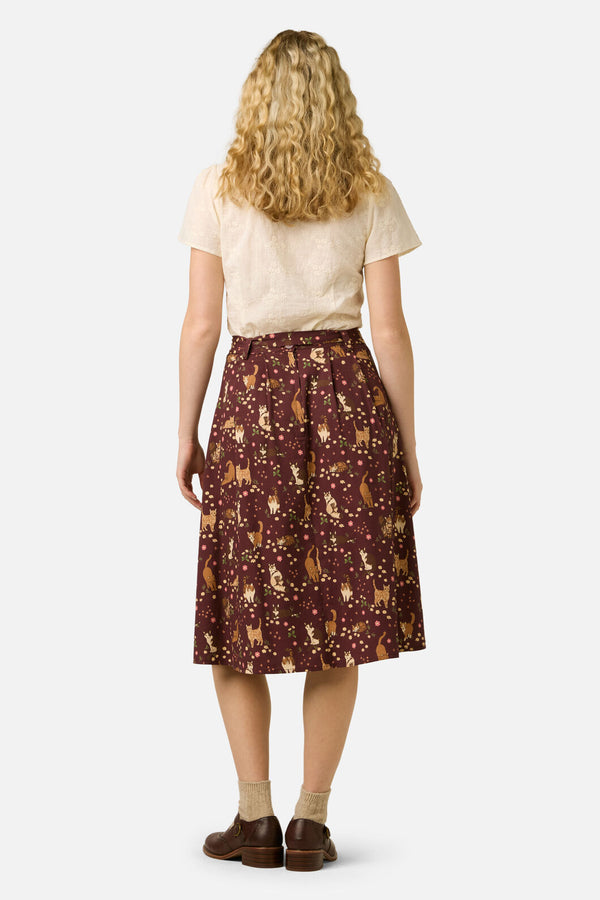 Princess Highway - Cute Cats Midi Skirt - plum