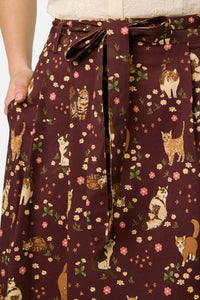 Princess Highway - Cute Cats Midi Skirt - plum