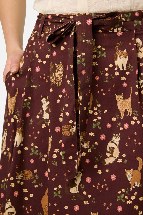 Princess Highway - Cute Cats Midi Skirt - plum