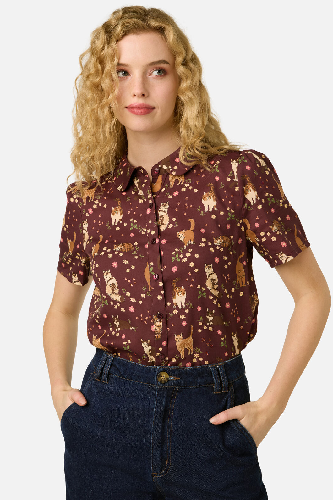 Princess Highway - Cute Cats Blouse - plum