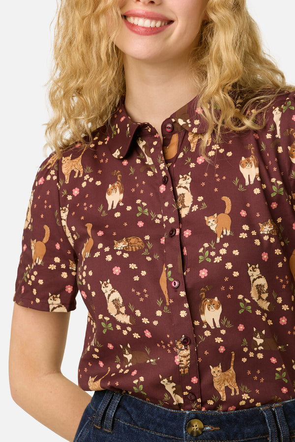 Princess Highway - Cute Cats Blouse - plum