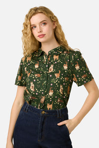 Princess Highway - Cute Cats Blouse - green