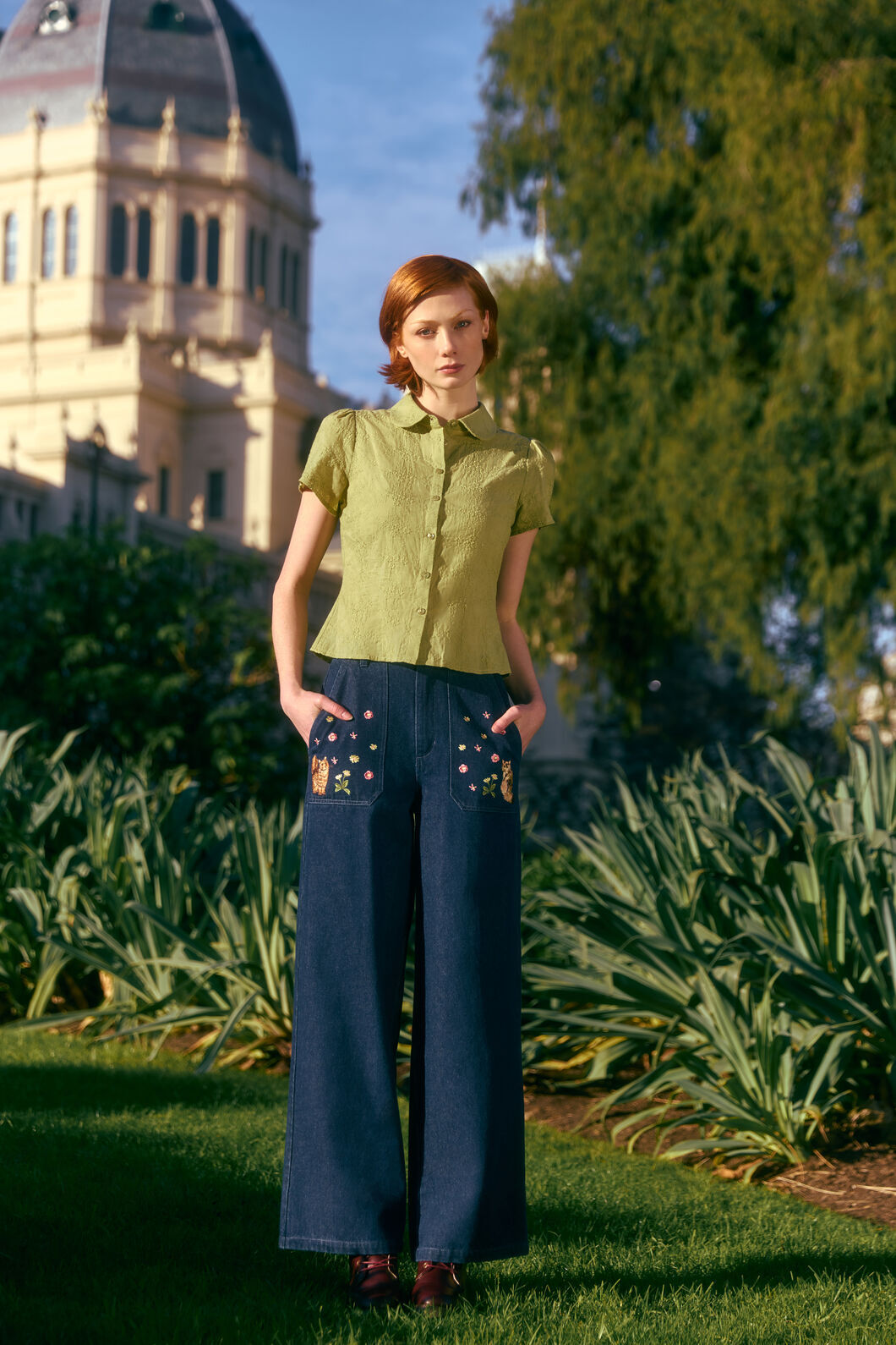 Princess Highway - Cats Embroidered Denim Jean - blue-denim