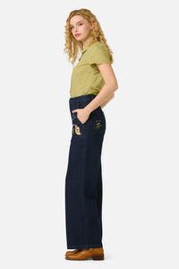 Princess Highway - Cats Embroidered Denim Jean - blue-denim